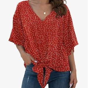XL v-neck tie front blouse